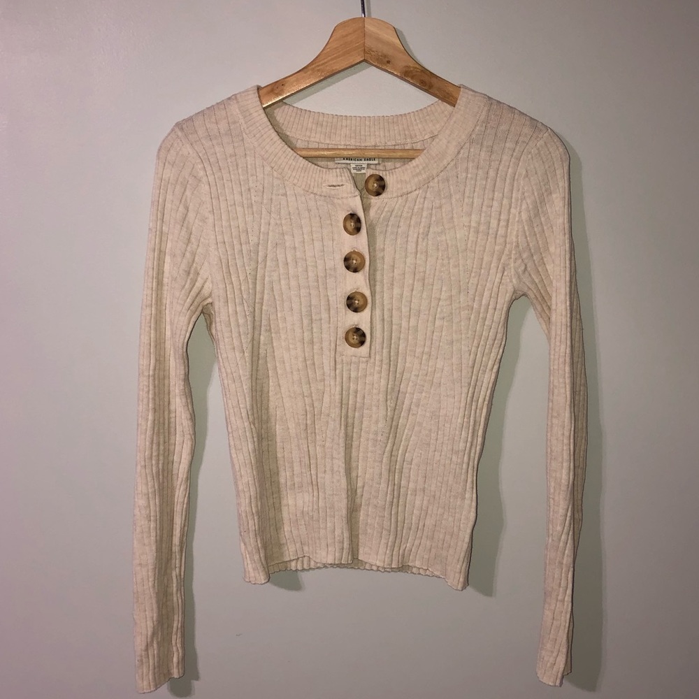 AMERICAN EAGLE Ribbed Henley Sweater - Picture 3 of 5